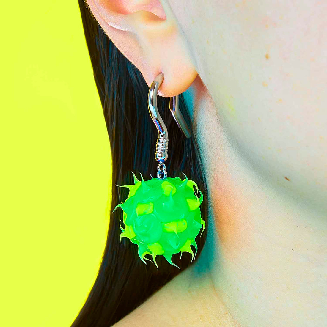 Oversized Spike Ball Earring - Lemon-Lime